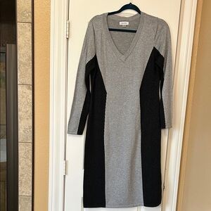 Calvin Klein Gray and Black Long Sleeve Dress